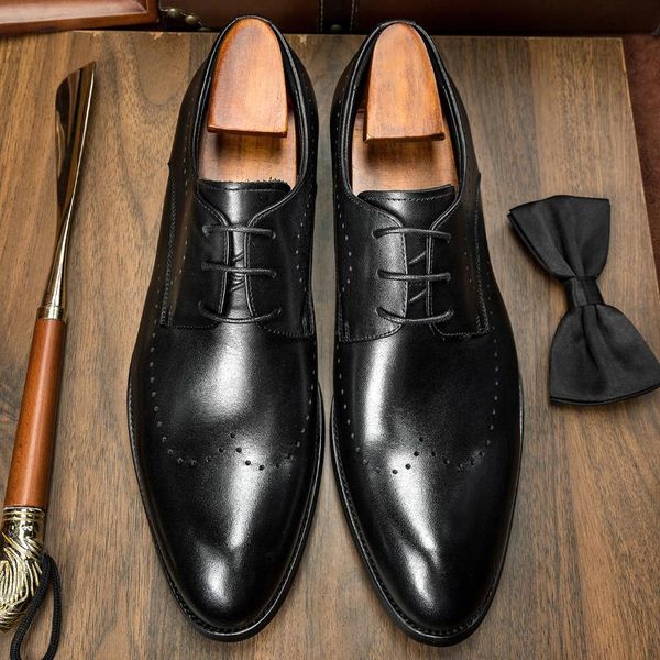 

dress shoes hanmce derby men wedding luxury handmade genuine leather, Black