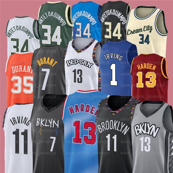 

7 kevin 11 kyrie 34 giannis irving antetokounmpo durant 13 harden ncaa men basketball jerseys z4, Black;red
