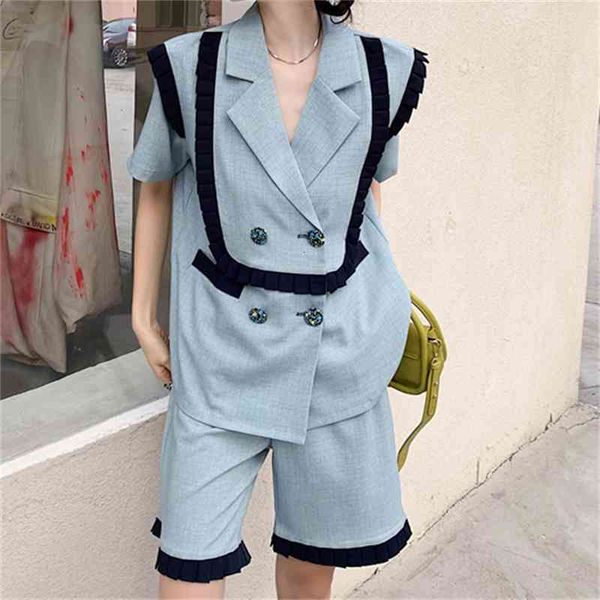 

women's shorts chic summer new design casual ol loose femme lady blazers+ stylish high waist wide leg suits 2 piece sets 5mrt, White;black