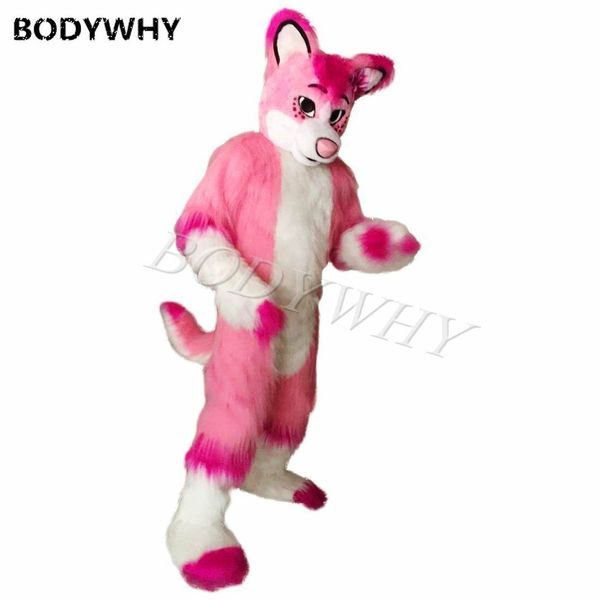 

mascot costumespink husky dog furry costume fursuit mascot costumes cartoon birthday party halloween party outfits fancy dress, Red;yellow