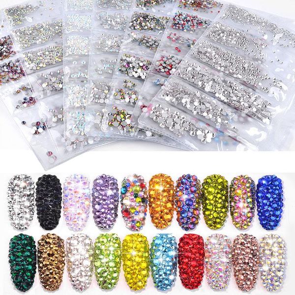 

nail art decorations 1680pcs multi-size glass rhinestones for nails crystals strass charms partition mixed size rhinestone set, Silver;gold