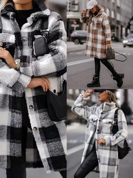 

women's trench coats autumn and winter woolen warmth thick casual long-sleeved mid-length windbreaker jacket, Tan;black