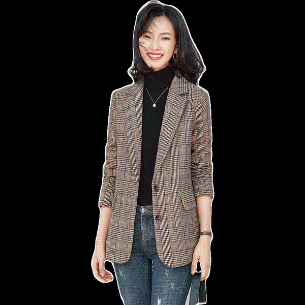

new 2021 fashion casual blazer women outerwear jackets brown plaid office ladies clothes styles, White;black