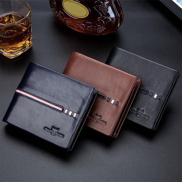

wallets fashion small genuine leather men wallet bifold card holder short money bag male solid color business rfid clutch purse, Red;black