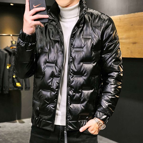 

2020 winter new korean slim collar down jacket solid color bright face short fashion versatile men's coat, Black;brown