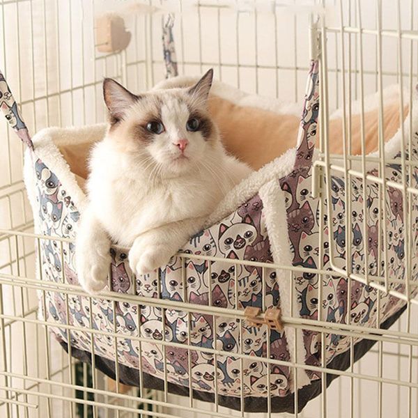 

cat beds & furniture kitten printed house winter square/round shaped hanging soft velvet puppy bed for animal pets dogs accessories