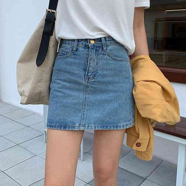 

gentillove casual high waist pencil denim skirts women summer black blue solid pockets button all-matched jeans skirt 210608