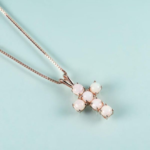 

chains gem's beauty rose gold filled sterling silver cross necklace natural round ethiopia opal handmade pendant for women gift