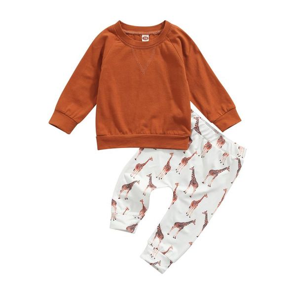 

clothing sets 2021 0-24m infant baby boy girl solid color long sleeve sweatshirt+giraffe harem pants casual spring fall 2pcs outfits, White
