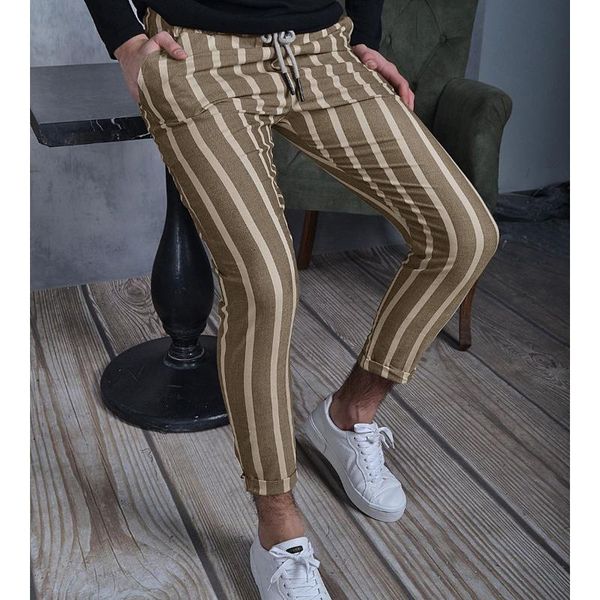 

men's pants fashion high street double stripe casual slim leggings, Black