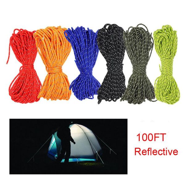 

outdoor gadgets 100ft 4mm 550 reflective paracord parachute cord rope fishing gear lanyard 7inner strands