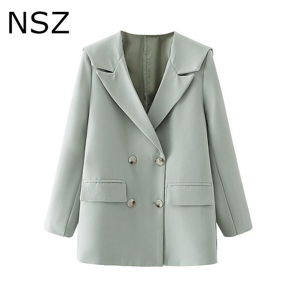 

nsz women oversized double breasted navy collar blazer office ladies work business formal jacket coat outerwear, White;black