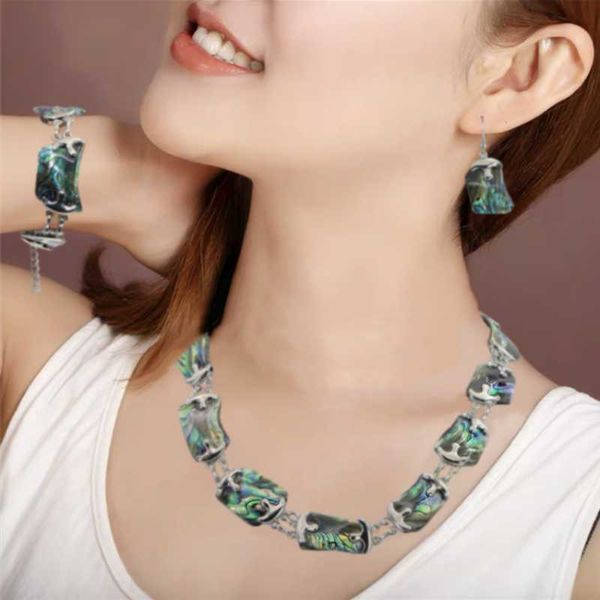 

earrings & necklace fashion style natural zealand abalone shell bracelet earring set charm woman original jewelry banquet wedding gift, Silver
