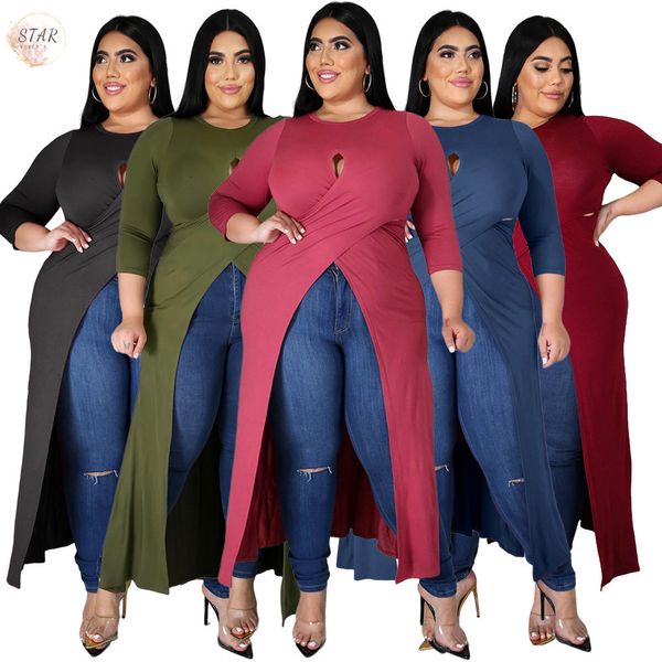 

new plus size clothing 5xl women's hollow out fashion irregular hem stretch solid blouses outwear wholesale dropshipping 2021 ku1e, White