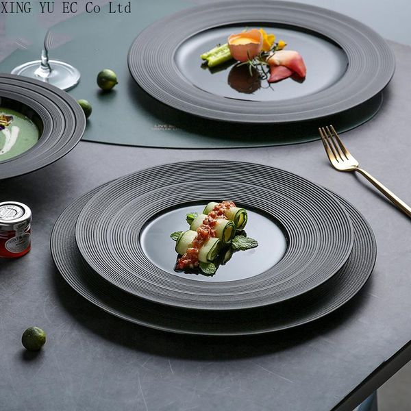 

dishes & plates ceramic plate dinner creative round black frosted steak household tableware display kitchen, dining bar