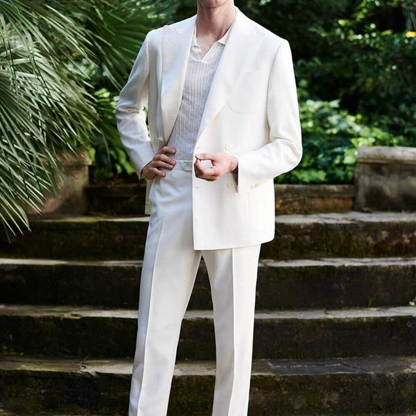 

men's suits & blazers fashion custom double botton men formal wedding dress leisure slim fit tuxedos ivory men's suit beach party s, White;black