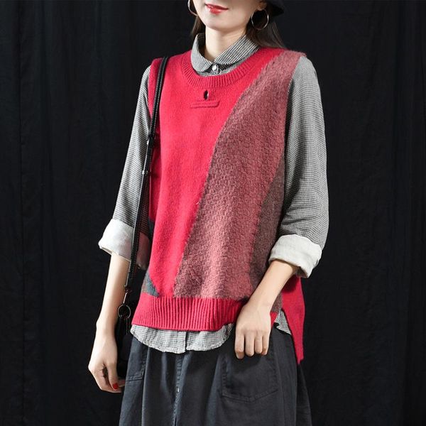 

women's vests autumn vest women retro loose sweater coat 2021 female pullovers o-neck sleeveless casual, Black;white