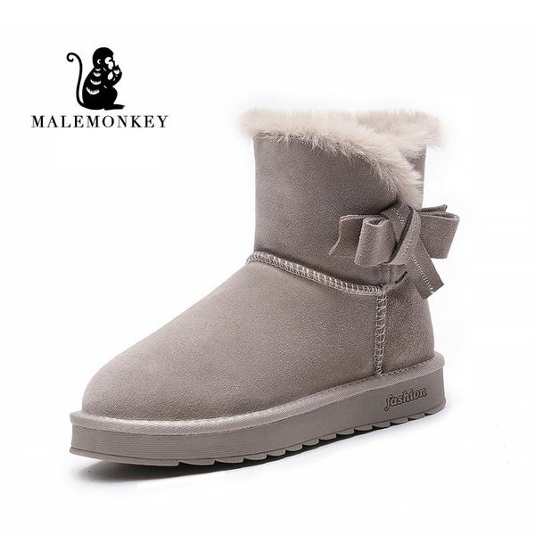 

boots 2021 women snow cow suede warm winter ankle boot short plush bow female flat bota neve round toe ladies casual shoes, Black