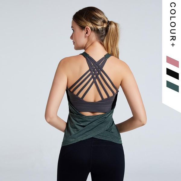 

yoga outfit fitness sports vest sportswear fake two-pieces loose sleeveless quick-dry clothes women