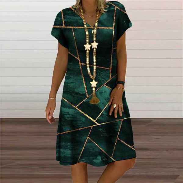 

casual dresses vintage geometric graphic print mini dress for women's clothing summer autumn 2021 fashion v-neck loose oversized, Black;gray