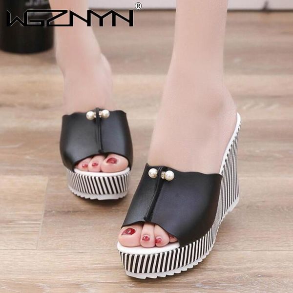 

slippers women fashion summer high heel beach flops slipper platform shoe sandals non-slip feet gladiator, Black