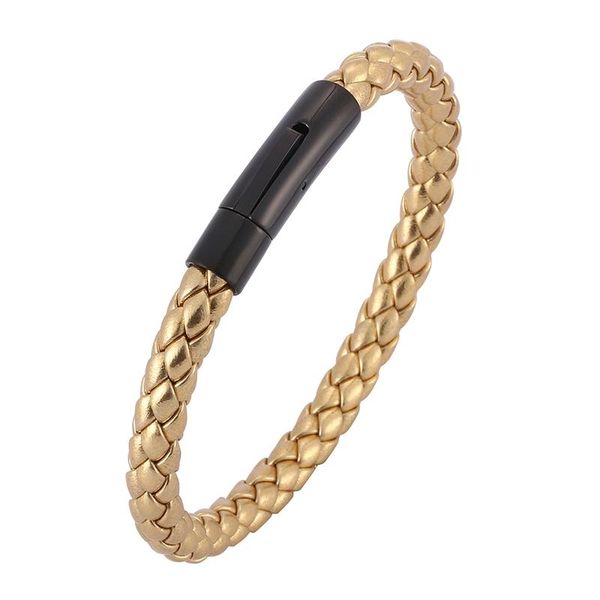 

charm bracelets gold handmade braided leather men women bracelet punk metal clasp for jewelry wholesale bb0521j, Golden;silver