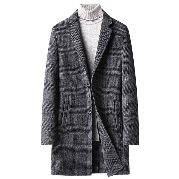 

men's wool & blends new autumn and winter men double-sided ni-medium long coat casual warm ands comfortable grey checked coats, Black