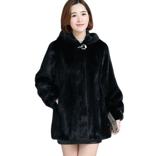 Mantel Winter Nerz Pelz Mäntel Frauen Plus größe Lose Mantel Jacken Weibliche Mit Kapuze Faux Outwear Warme Parka 211220