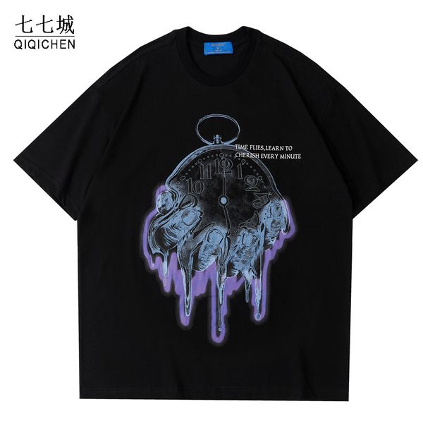 

hip hop oversize tshirt men harajuku cherish time letter print men streetwear summer short sleeve cotton loose, White;black
