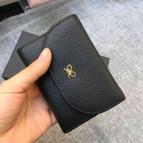 

small wallet korean short three fold lychee cowhide women's, Red;black