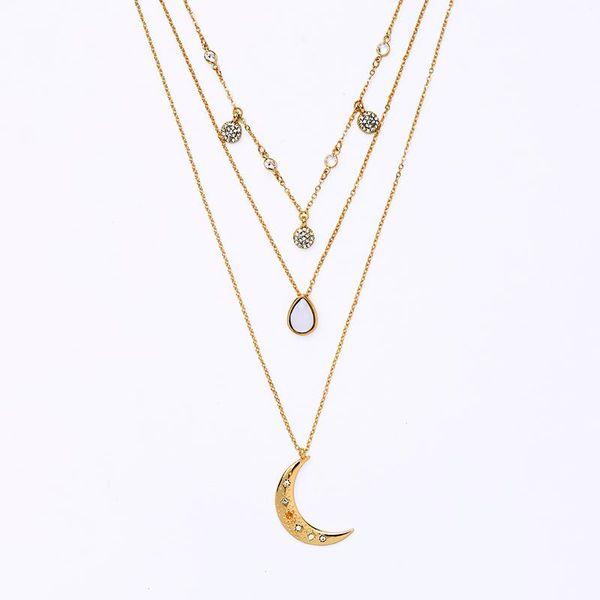

pendant necklaces boho fashion jewelry gold color multilayer crystal moon choker necklace for women clavicle accessories, Silver