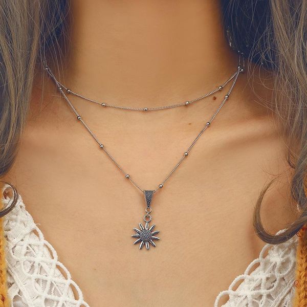 Mode Sonnenblumen Halsketten Für Frauen Link Kette Legierung Pflanze Versilbert Anhänger Halskette Schmuck Freundin Valentinstag Geschenk