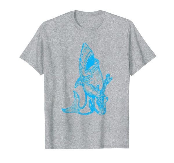 

seembo shark playing guitar musician guitarist music band t-shirt, White;black