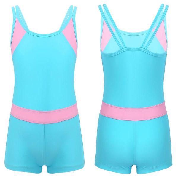 

one-piece suits kids girls swimming suit swimwear u neck double spaghetti straps shorts jumpsuit beach bathing