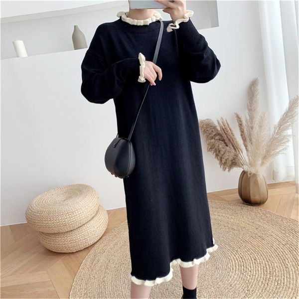 

casual dresses autumn winter slim half turtleneck knitted women korea fashion solid elasticity knit bottoming dress vestidos mujer, Black;gray