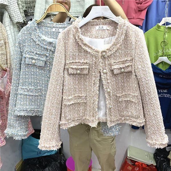 

women's jackets korean vintage tweed jacket coat women autumn single breasted plaid tassel slim woolen office lady outwear, Black;brown