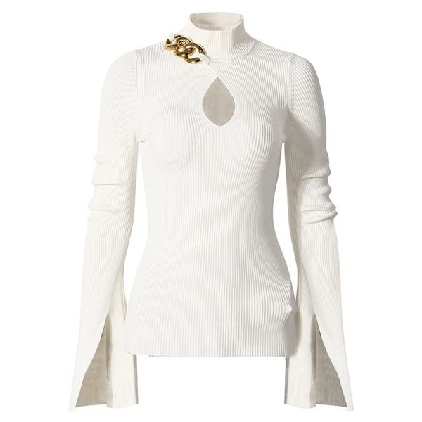 

women's knits & tees women pullover sweaters flare sleeve hollow out spring autumn stretch knitwear sweater jumpers axus, White