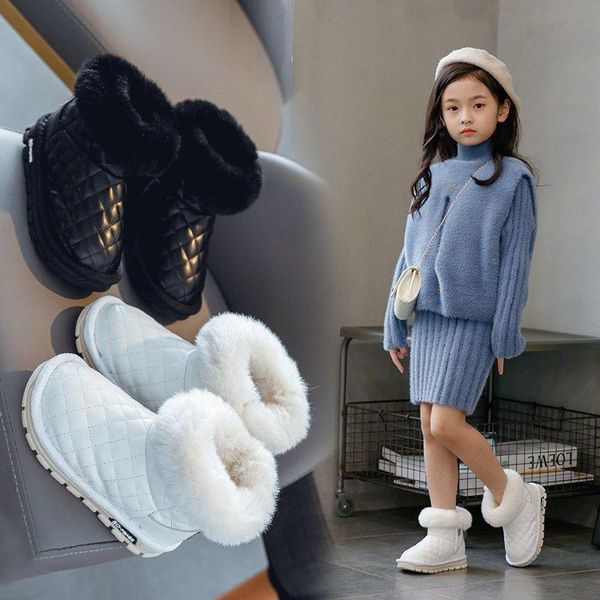 

boots 2021 style girls snow waterproof anti-skid children cotton winter flocking thickening cotton-p, Black;grey