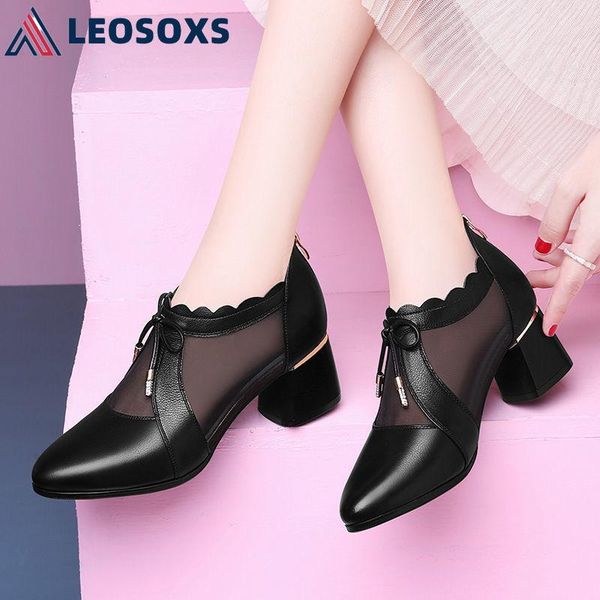 

sandals leosoxs boots fashion gauze 2021 spring summer thick heels mesh hollow women's shoes large size s260, Black