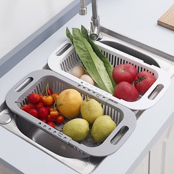 

retractable fruit storage basket sink kitchen plastic vegetable washing basin drain shelf