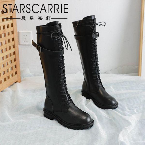 

boots autumn 2021 knights' high tube not over the knee elastic thick bottom increased anti slip belt buckle women, Black