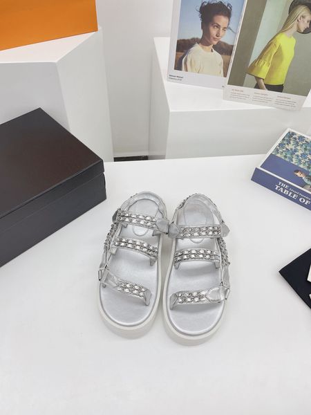 

2021 luxury designer a2 women sandals summer leisure leather chain thick-soled height-enhancing solid casual shoes all-match fashion with bo, Black