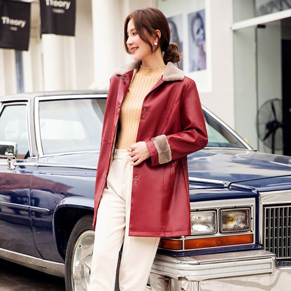 

roumeihe autumn winter korean version medium and long women's plush new loose lapel leather et, Black;brown