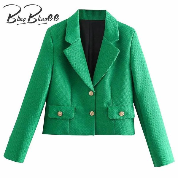 

women's suits & blazers blingblingee summer autumn fashion notched collar female suit jacket green cropped metal buttons women casual c, White;black
