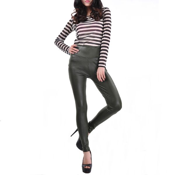 

style colors fashion 7 ny high taille  elastic single long female leggings women nny faux leather, Black