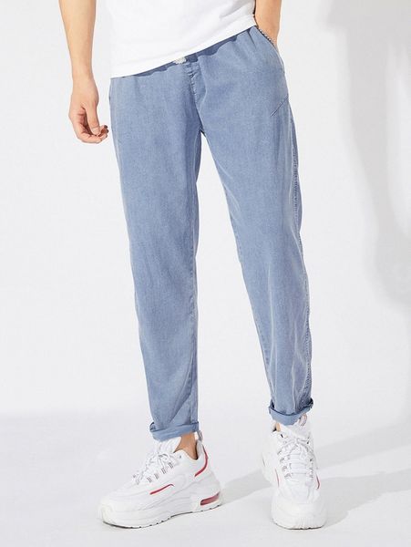 

men drawstring waist jeans a5xp#, Blue