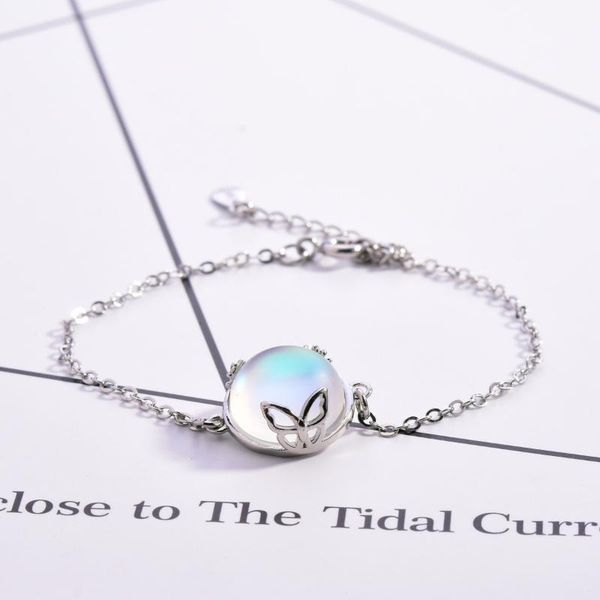 

link, chain elegant women silver plated moonstone butterfly charm bracelets & bangle for wedding party femme jewelry gift, Black