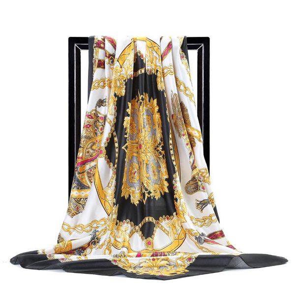 

2021 spring popular chain print scarves hijab new winter elegant 90x90cm shawls and wraps fashion sunscreen kerchief, Blue;gray