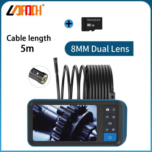 

cameras industrial endoscope 8mm dual lens pipe sewer inspection camera 4.5'' screen ip67 waterproof borescope with 6 led