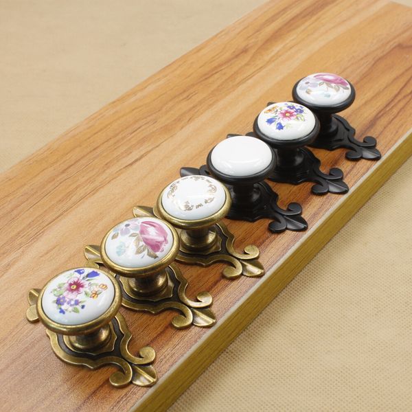 

ceramic handle black and white handle cabinet drawer european simple antique rose cabinet handle